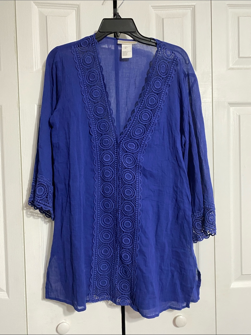 La Blanca Blue Crochet cotton Tunic Coverup tunic top shirt size XS - Picture 1 of 11